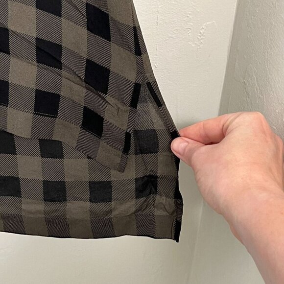 Eileen Fisher 100% Silk Sheer Plaid Sleeveless‎ Hi Low Tunic Black Olive Green S - Picture 5 of 10